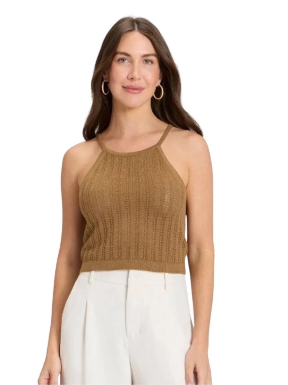 A New Day Women's Brown Pointelle Knit Halter Tank Top Various Sizes NEW!!